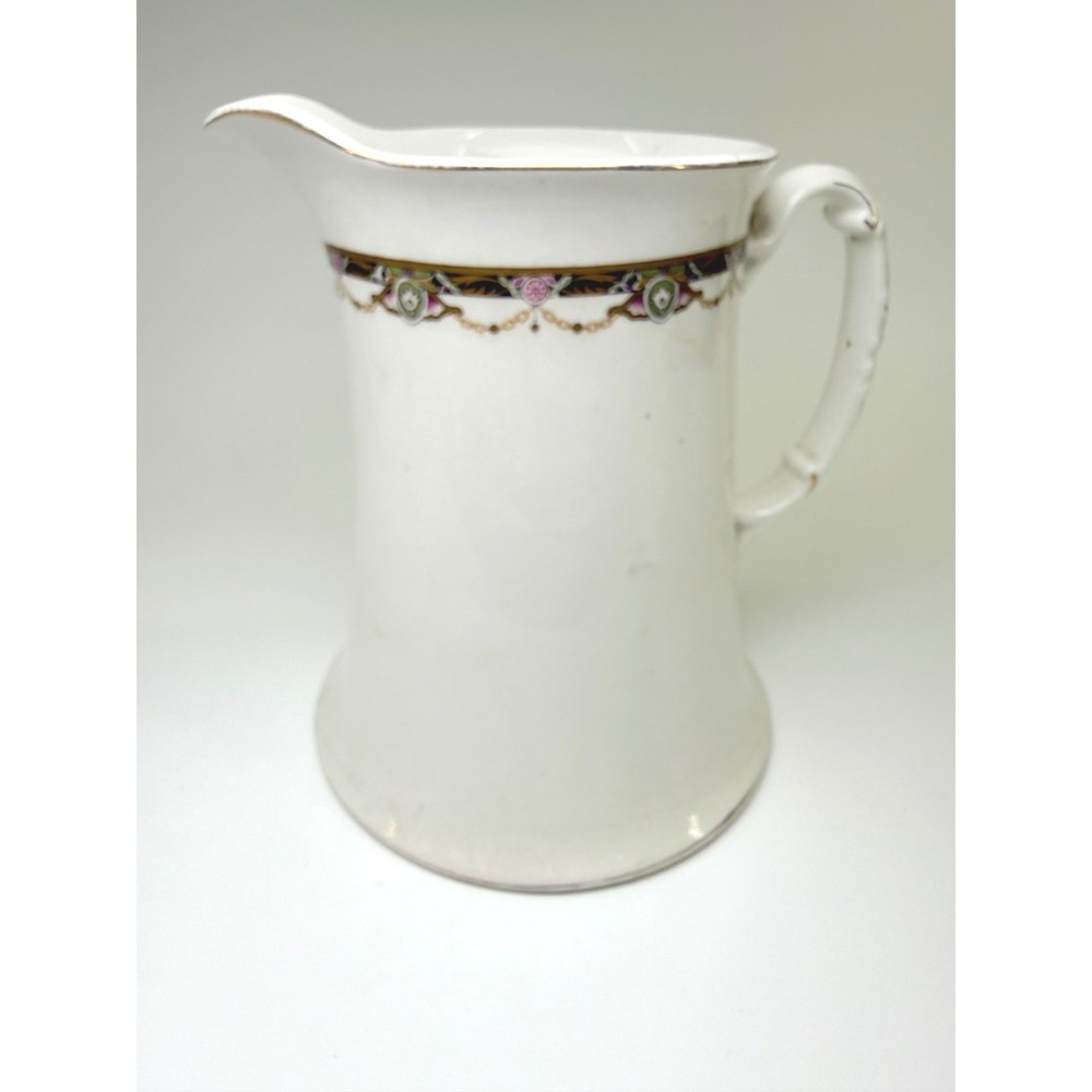 Antique Johnson Bros England Ironstone Pitcher Floral Swag Gold‎ Trim Victorian